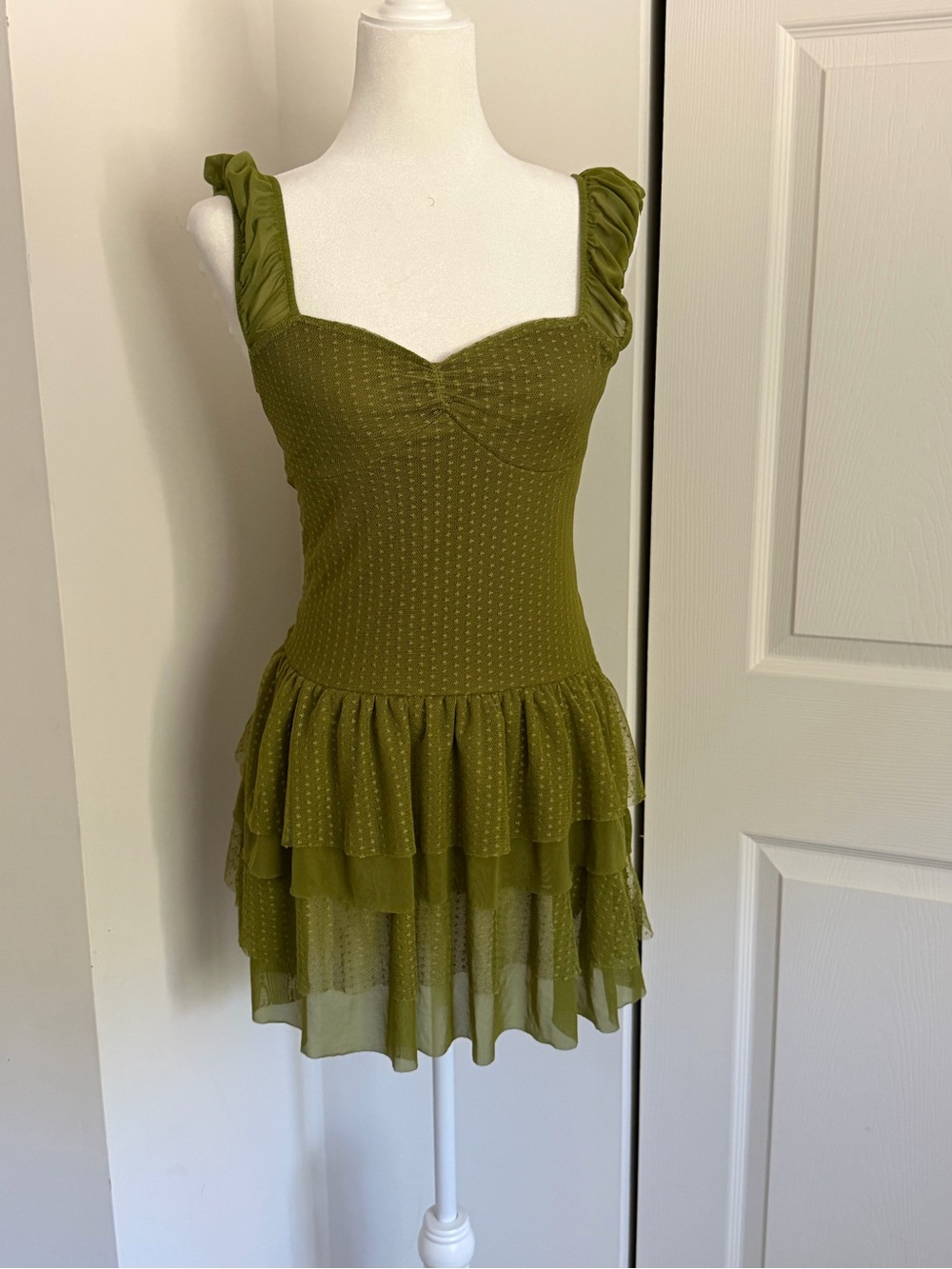 ASOS Olive Green Tiered Ruffle Mini Dress